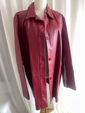 Red Leather Button-Front Women's Jacket